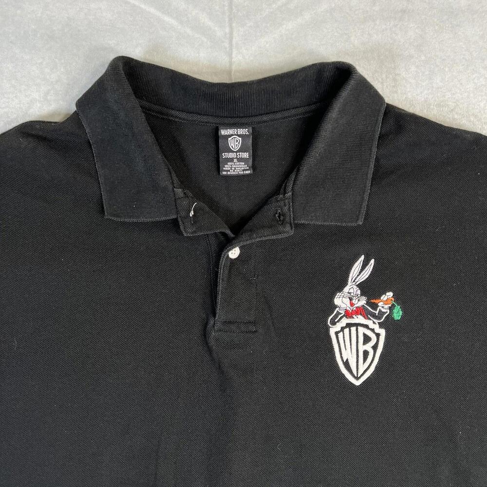 Vintage Warner Bros Bugs Bunny Polo Shirt Mens XL Black Studio Store WB